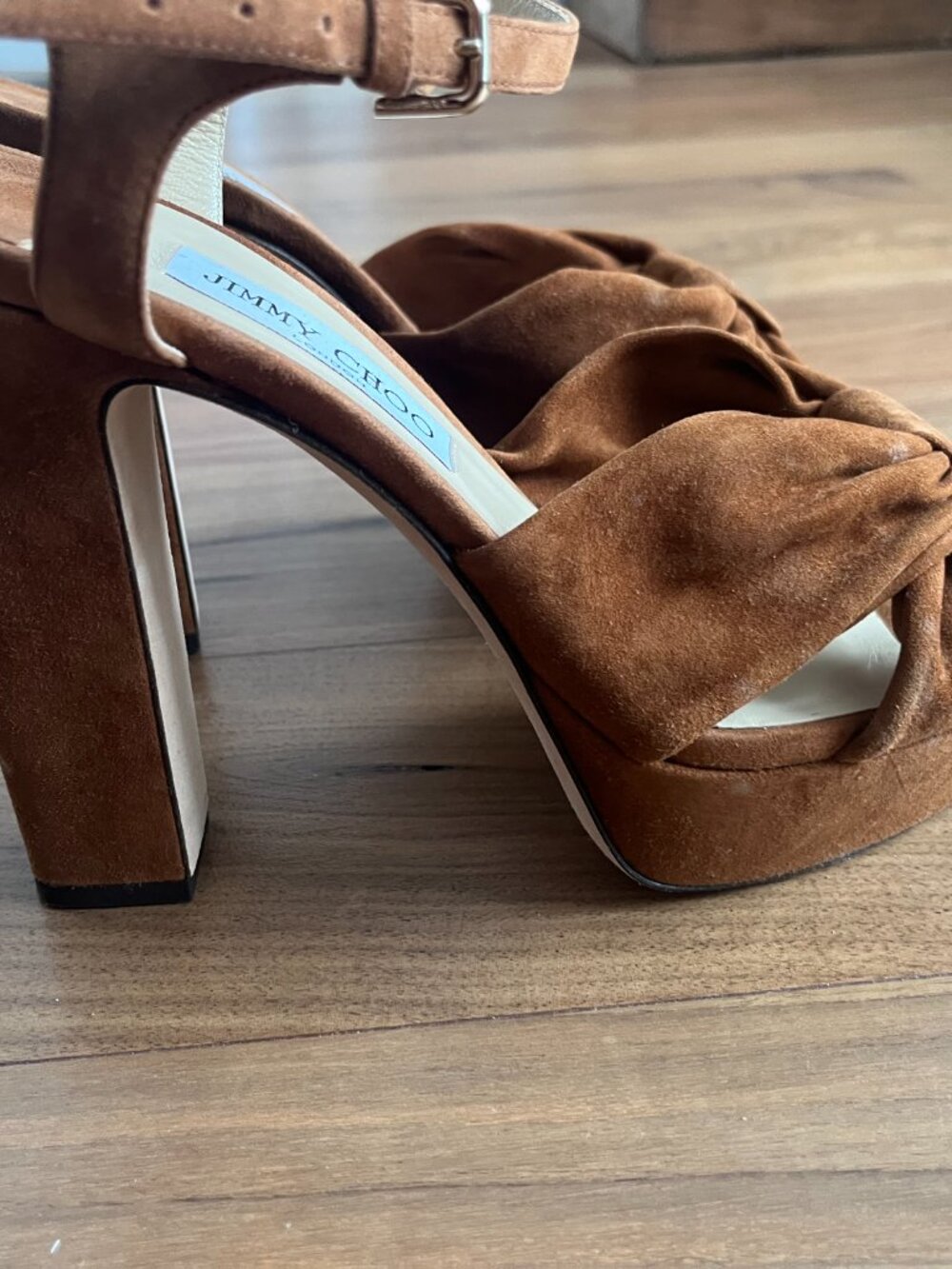 Jimmy Choo Heloise 120 Knotted Suede Platform Sandals - Picture 5 of 10